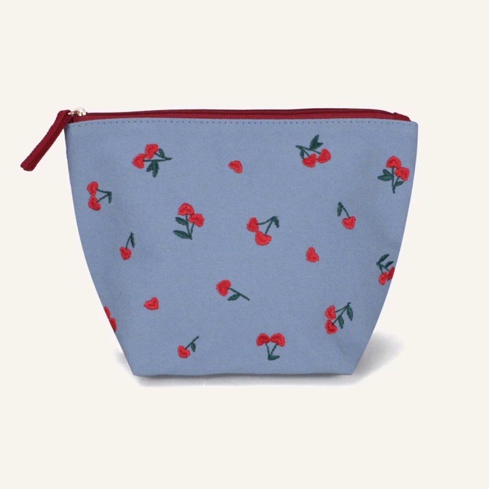 Cherry Pattern Blue Pouch pencil case, cosmetic case.